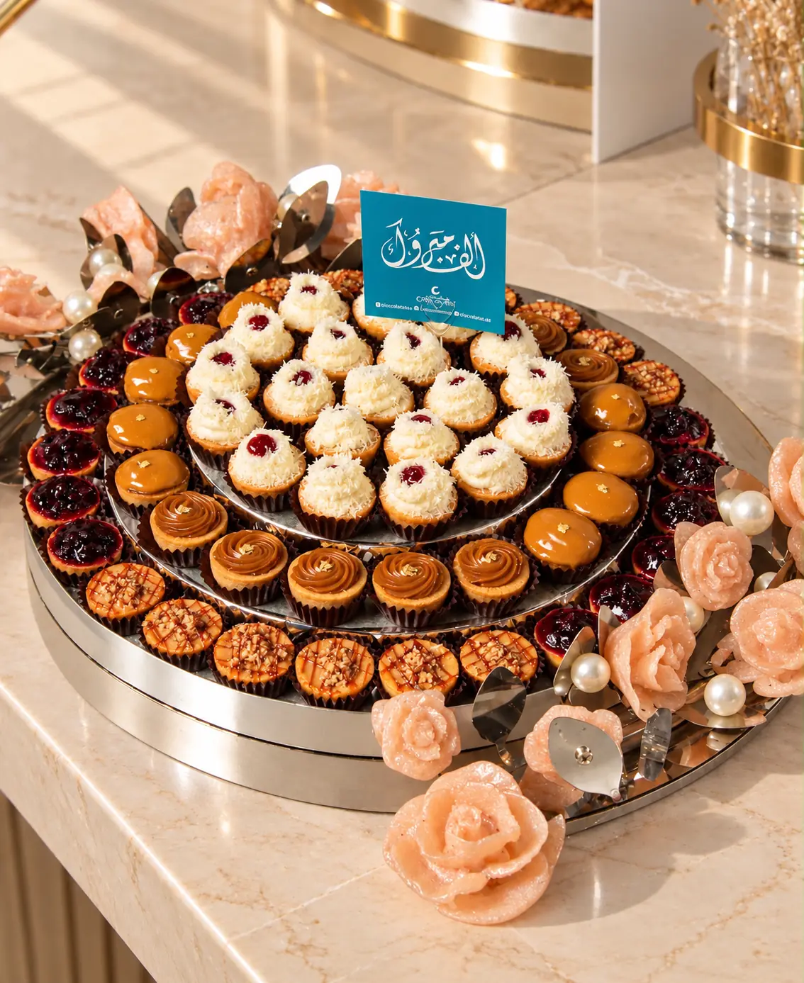 صينية تارت صغير بالكراميل والتوت وجوز الهند